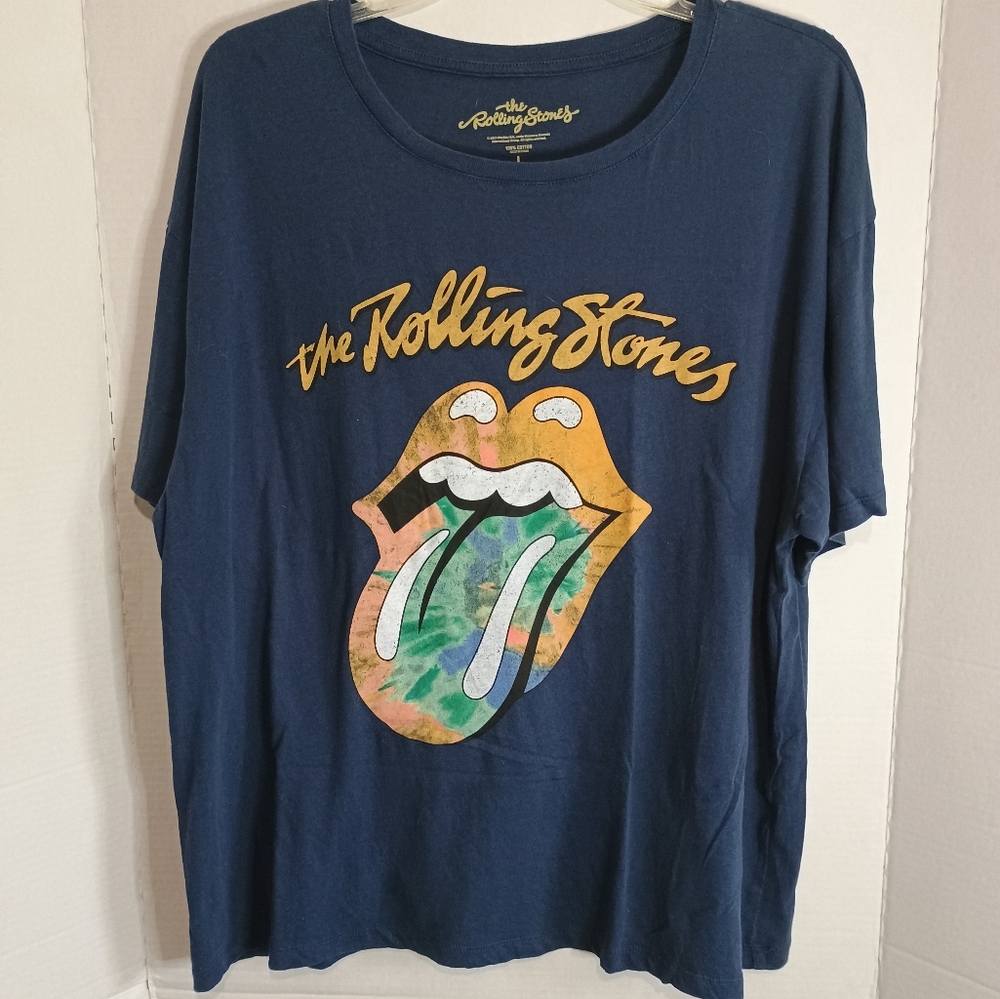 The Rolling Stones Blue and Yellow Short Sleeve Tee Size Large